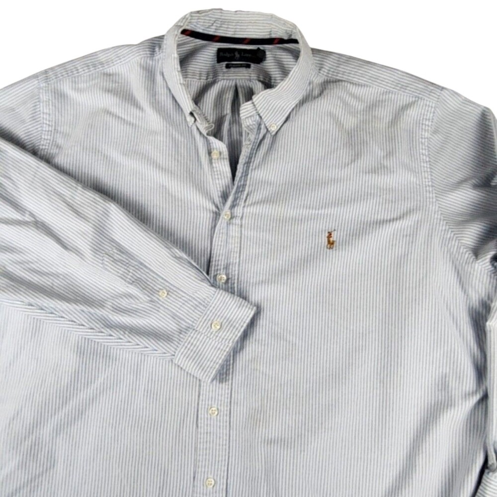 Ralph Lauren Shirt Mens Big 3X Blue Stripe Long Sleeve Button Down Pony Logo